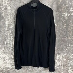 Ibex Size L 100% Merino Wool Quarter Zip Pullover Black Long Sleeve Men